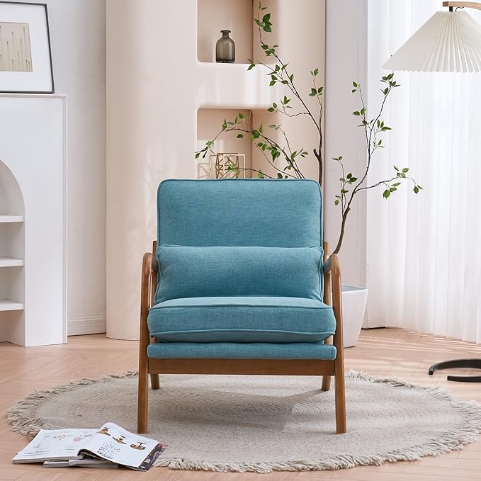 Bonnlo Teal Accent Chairs Set of 2, Upholstered Mid Century Modern Lounge Chairs Reading Chairs Side Sitting Chair Solid Wood Farmhouse Armchairs for Living Room, Bedroom, Guest Room
