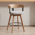 DUOMAY Swivel Bar Stools Set of 1, 26" Counter Height Bar Stool with Footrest Modern Wood Barstool with Linen Upholstered Seat Counter Stools for Kitchen Island Home Bar, Grey
