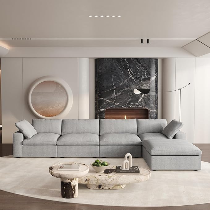Cloud Couch Modular Sectional Sofa,160.6" L Shaped Convertible Sectional Sofas with Storage Ottoman for Living Room,Minimalist Deep 5 Seater, Covers Washable&Replaceable(Grey)