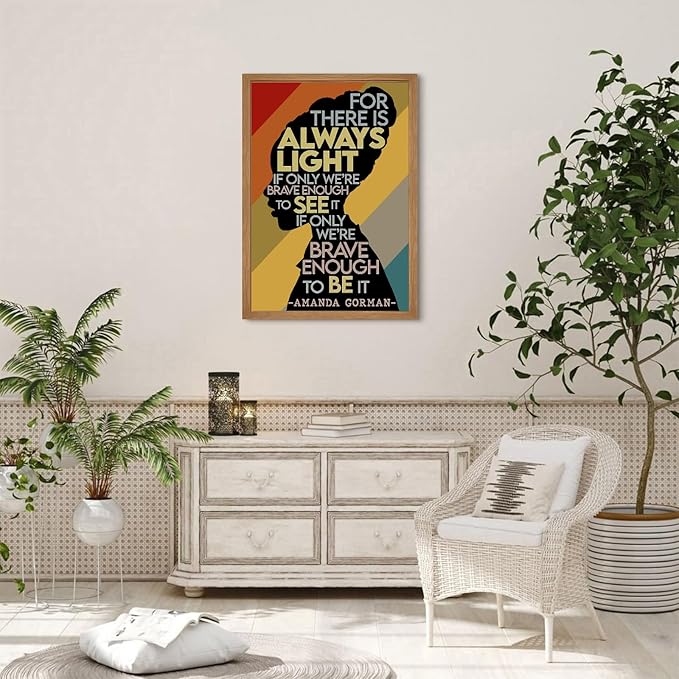 Amanda Gorman Poster Canvas Prints Poem Amanda Gorman Wall Art the Hill We Climb Poem Poster Inaugural Painting There Is Always Light Art Black History Month Wall Art Decor 12x16 Inch Wood Framed