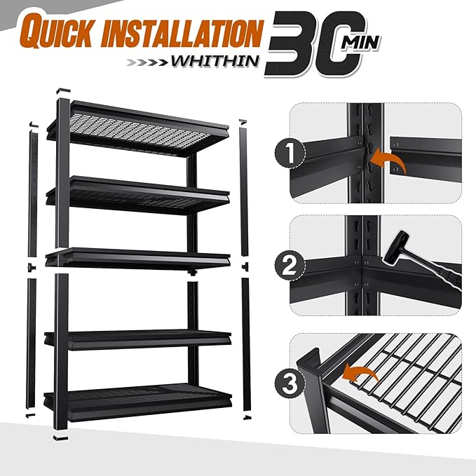 1500lbs Heavy Duty Garage Shelving, 5-Tier Adjustable Storage Shelves, 72" H x 35.4" W x 15.7" D, Utility Wire Shelving for Warehouse, Basement, Garage