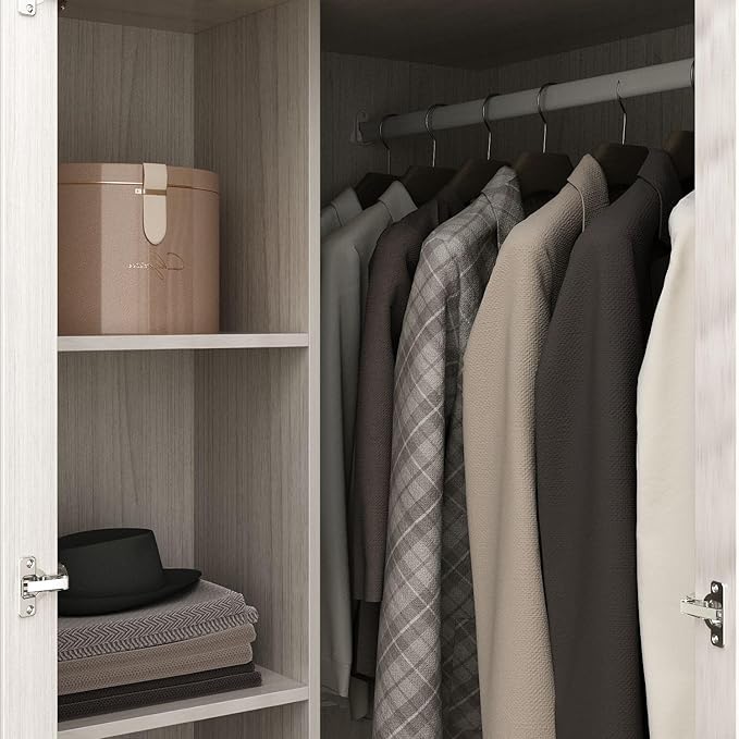 MOUMON 70.9" L-Shaped Corner Wardrobe with Frosted Glass Doors, Armoire Closet with Hanging Rod, Space-Saving, Light Oak 35.4”W x 35.4”D x 70.9”H