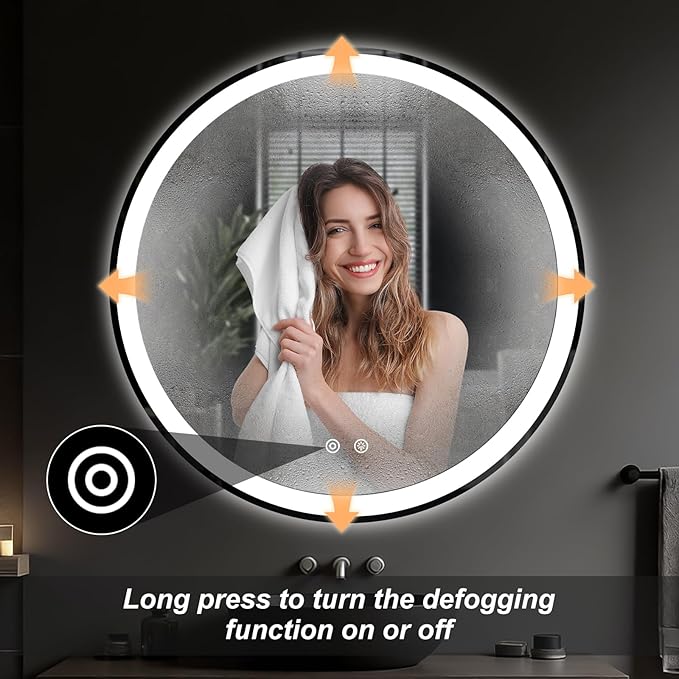 NEWBULIG 36 Inch Round LED Bathroom Wall Mirror with Lights, Light up Vanity Bathroom Mirror for Over Sink, Anti-Fog and Dimmable, Front Light and Backlit, Memory Function, Shatter-Proof, White