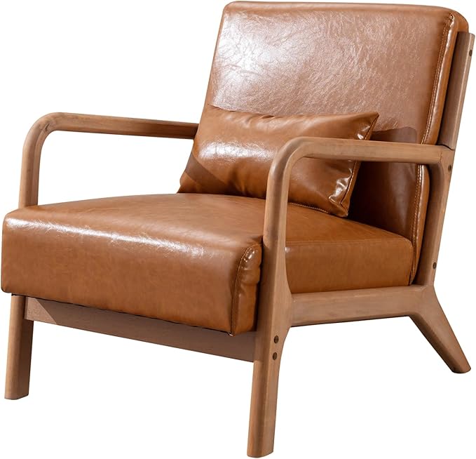 ANJ Mid Century Modern Accent Chairs Set of 2, PU Leather Reading Chair with Solid Wood Frame, Easy Assembly Armchair for Living Room