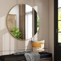 42 Inch Round Bathroom Mirror - Gold Wall Mounted Circle Mirror with Metal Frame, Modern Round Hanging Mirror Suitable for Bathroom, Vanity, Entryway, Living Room