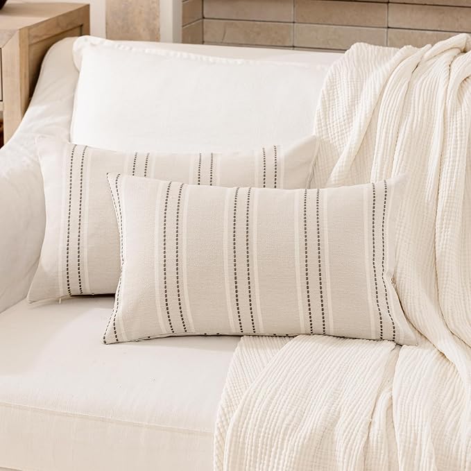 Hckot Throw Pillow Covers 12x20 Set of 2 Charcoal Pillow Covers Farmhouse Decorative Pillows Textured Linen Square Cushion Covers for Sofa Couch Bed Living Room Decor(Charcoal)