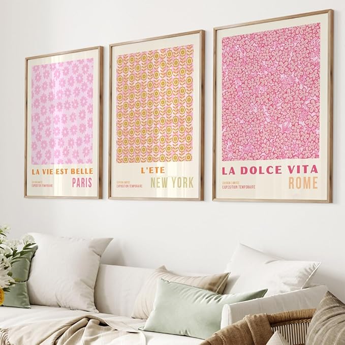 Pink Flower Market Wall Art Decor Aesthetic Abstract Canvas Floral Minimalist Wall Art Pictures Orange Floral Prints Artwork Botanical Flower Poster Colorful Painting 12x16 Inch Unframed set Of 3