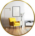 Oruii Gold Round Mirror, Gold Round Mirror 24 inch, Circle Wall Mirrors Metal Frame, Golden Circular Mirrors for Wall, Living Room, Bathroom, Entryway, Vanity, Hallway (Brass)