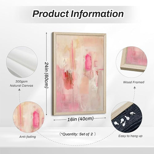 Abstract Wall Art Neutral Modern Canvas Painting Decor Pink Beige Minimalist Wall Art Contemporary Abstract Poster Artwork for Living Room Bedroom 16x24 Inch Wood Framed Set of 2