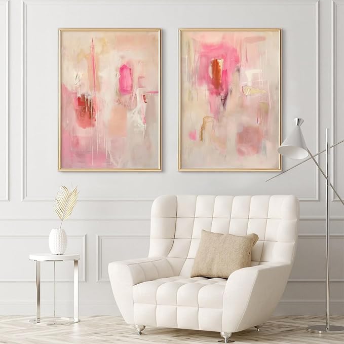 Tocliky Abstract Wall Art Neutral Modern Canvas Painting Decor Pink Beige Minimalist Wall Art Contemporary Abstract Poster Artwork for Living Room Bedroom 16x24 Inch Unframed Set of 2