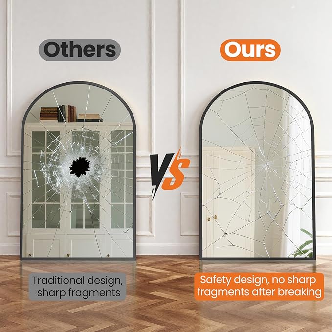 NEWBULIG 26X38 Inch Arched Bathroom Mirror for Wall, Vanity Bathroom Mirrors for Over Sink Tempered Glass, Anti-Rust Arched Metal Framed, Hangs Horizontally or Vertically, Farmhouse Home Decor, Black