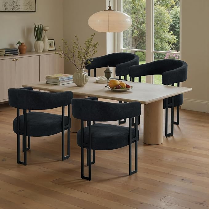 SIMTONAL Boucle Dining Chairs Set of 6-Black Accent Chairs with Arms, Soft Teddy Fleece Upholstered Armchairs for Kitchen Dining Living Room