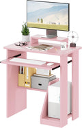 ALISENED 30" Small Computer Desk with Keyboard Tray Monitor Stand, Study Writing Desk with Storage Shelves, Modern Workstation for Small Spaces, Save Space, Pink