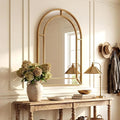 Tangkula 35" x 23" Gold Arched Wall Mirror, Decorative Mirror with Beaded Frame for Living Room, Entryway, Fireplace, Bedroom, Modern Vintage Wall Decoration (Arched)