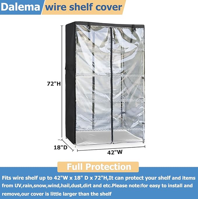 Waterproof Shelf Cover,Outdoor 600D Heavy Duty Dustproof Storage Shelves Cover,42''x18''x72'' Shelf Covers for Wire Shelving with Zippers,Storage Rack Covers with Clear Front