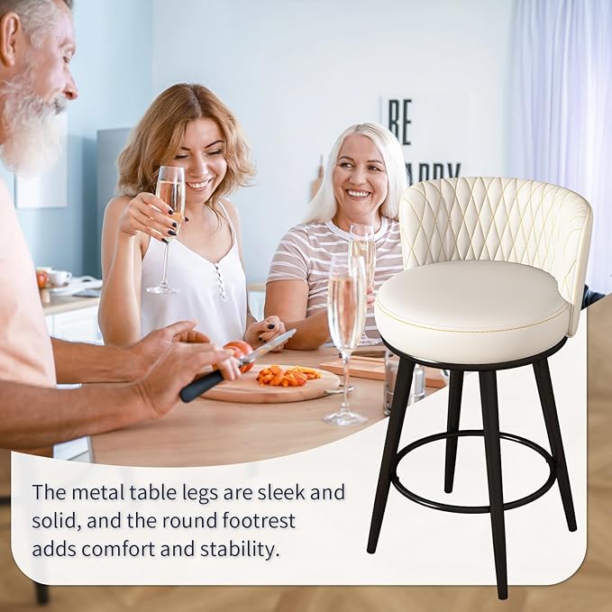 HONIFUR Bar Stools Set of 4, 27 Inch Barstools with Sturdy Legs, Leather Farmhouse Counter Height Bar Stool for Kitchen, Dining, Bar (White, Leather)