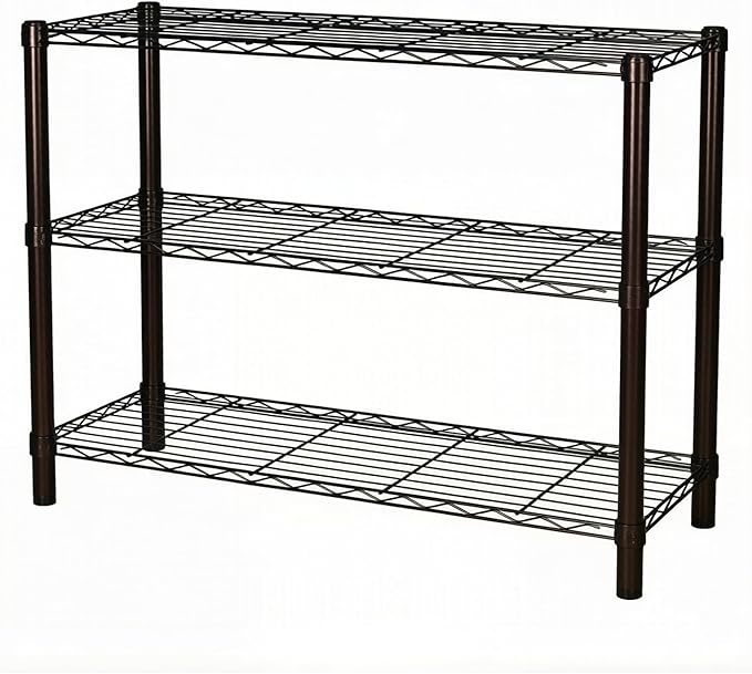 Standing Shelving Units, 36" W x 14" D x 32" H Metal Storage Shelves, Adjustable Carbon Steel Wire Shelving Rack Display Shelf for Garage Bathroom Kitchen Home Office (3-Tiers, Black)