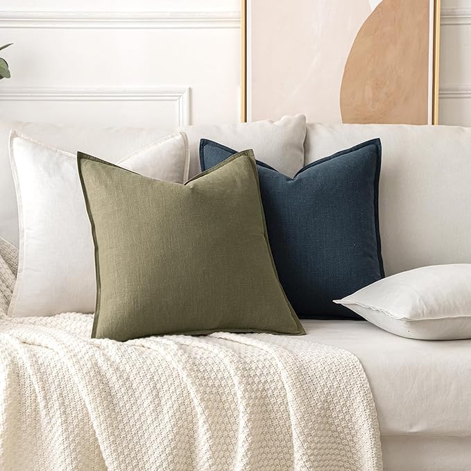 MIULEE Decorative Linen Pillow Covers 20x20 Inch Light Olive Green Boho Farmhouse Neutral Couch Throw Pillows for Bed Pack of 2 Accent Modern Pillowcase Summer Sofa Livingroom Home Decor