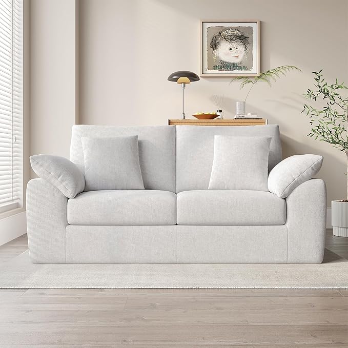 75.6" Modern Loveseat Sofa for Living Room, Cloud Boneless Couches with 4 Pillows, Mid Century Loveseat couches for Small Place, No Assembly Required, Beige
