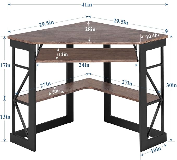 VECELO Corner Desk Computer Desk Writing Table with Smooth Keyboard Tray & Storage Shelves,Compact Home Office Triangle Table,Rustic Brown