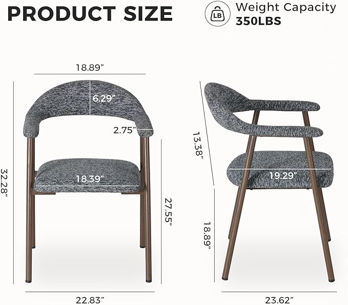 DUMOS Dining Chairs Set of 4, Linen Fabric Upholstered Kitchen Side Chairs with Curved Backrest & Metal Legs, Modern Farmhouse Accent Chairs for Dining Room Kitchen Living Room Cafe, Gray