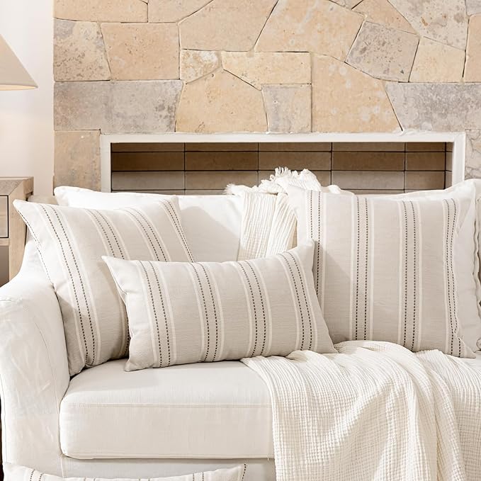 Hckot Throw Pillow Covers 20x20 Set of 2 Taupe Pillow Covers Farmhouse Decorative Pillows Textured Linen Square Cushion Covers for Sofa Couch Bed Living Room Decor(Taupe)