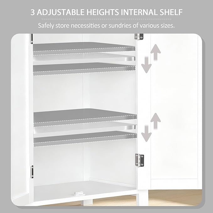 SUPER DEAL Modern Bathroom Floor Storage Cabinet with Adjustable Shelf and Double Door Rust Proof, Living Room Modern Home Furniture Storage Organizer Cabinet