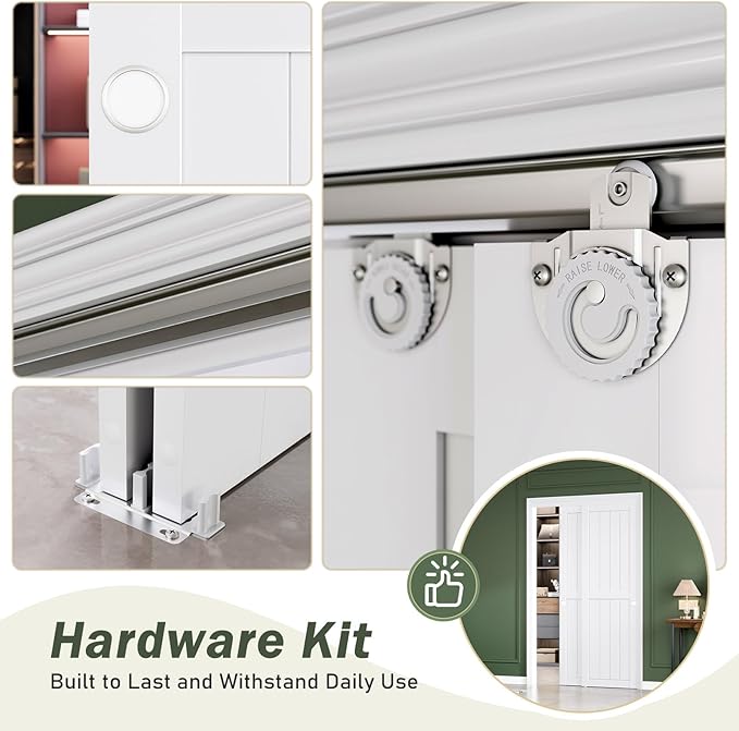 FREDBECK Sliding Closet Doors 48x80(Double 25inch),Bypass Barn Door with Hardware,for Bedroom,White,H Frame,Assemble Required