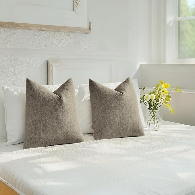 HAUSSY Coffee Throw Pillow Covers 22x22 Inch Set of 2,Boho Decorative Faux Linen Throw Pillows Cozy Farmhouse Accent Cushion Covers,Home Decor for Couch Sofa Bed Living Room