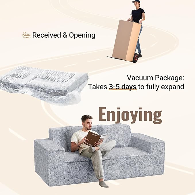 77'' Modern Cloud Loveseat Sofa in Chenille, Deep Seat Boneless Couches Includes 2 pcs Pillows for Living Room, Bedroom, Apartment(Gray)