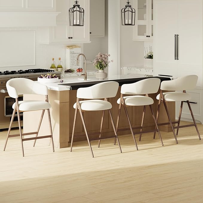 Bar Stools Set of 4, Counter Height BarStools with Back, Modern Upholstered Island Stools with Metal Legs for Kitchen Counter, Dining Room, Beige