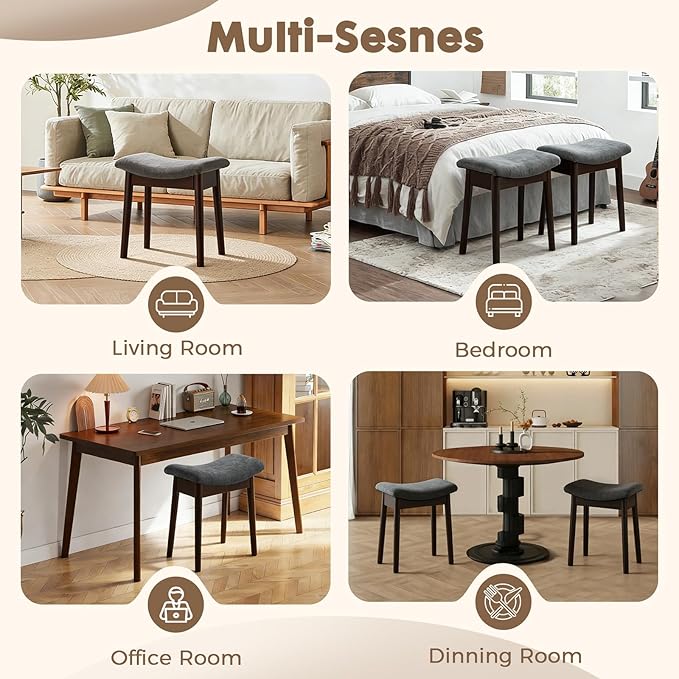 Square Linen Makeup Stool Small Ottoman Stool Chair for Vanity, Modern Padded Seat Foot Rest for Makeup Room, Bathroom (Classic-Gray)