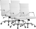 Furmax Ergonomic Office Desk Chair, Executive Ribbed Mid-Back PU Leather Conference Room Chair Adjustable Swivel Chair with Arms (4, White)