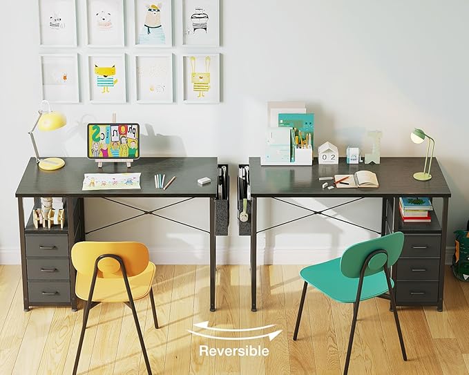 AODK 40 Inch Small Computer Desk with Fabric Drawers, Kids Study Desk for Bedroom, Home Office Desk with Storage Shelf & Bag for Small Space, Black