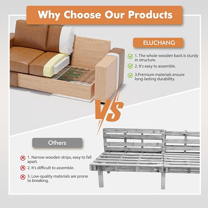 ELUCHANG 85" Luxury 3 Seater Sofa Couch for Living Room, Modern Upholstered Faux Leather Sofas Couches with Extra Deep Seats&Removable Cover, Comfy Sofa Couch for Small Space Apartment Lounge, Brown