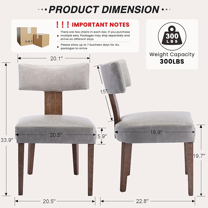 HNY Mid Century Modern Dining Chairs Set of 4, Farmhouse PU Leather Upholstered Accent Chair Curved Backrest Kitchen Chairs, with Hardwood Frame, Grey