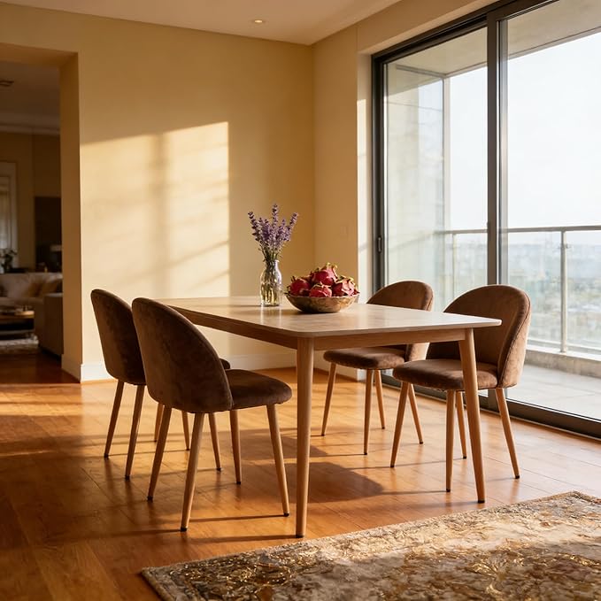 Dining Chairs Set of 2, Velvet Comfortable Seats, Mid-Century Modern Living Room Chairs, Upholstered Kitchen Chairs with Wooden Legs and Padded Seat for Bedroom Office Easy Assembly, Brown