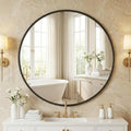 NEWBULIG 28 Inch Round Wall Mirror, Bathroom Mirror for Over Sink, Matte Metal Framed Circle Vanity Mirror, Wall Decor for Bedroom, Entryway, Anti-Rust, Tempered Glass, Hanging or Leaning,Black