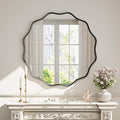 Round Wavy Mirror 36 Inch Bathroom Vanity Mirror Metal Frame Circle Wall Mounted Mirror for Bedroom Living Room Entryway Black