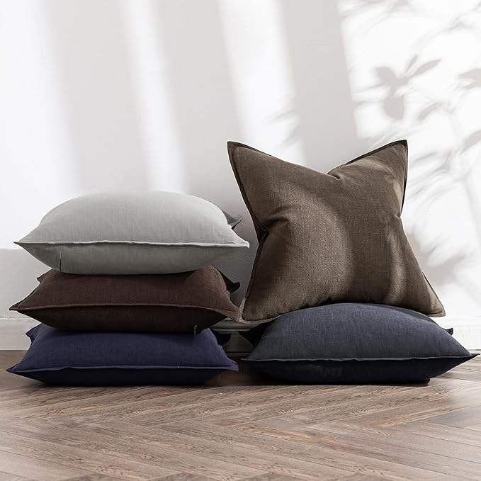 MIULEE Decorative Linen Pillow Covers 18x18 Inch CoffeeBoho Farmhouse Neutral Winter Couch Throw Pillows for Bed Pack of 2 Accent Modern Pillowcase Sofa Livingroom Home Decor