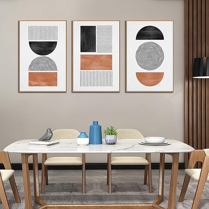 arteWOODS Framed Wall Art Canvas Set Mid Century Boho Pictures Modern Geometric Wall Decor Minimalist Black Brown Bohemian Abstract Painting Artwork for Living Room Bedroom Office 32" x 48" *3 Natural