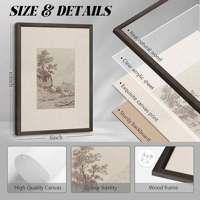 Joocrise Neutral Wall Art Decor Set of 6 Vintage Canvas Wall Art Rustic Farmhouse Wall Art Botanical Prints Country Pictures Neutral Vintage Artwork for Living Room Bedroom 8x10 Inch Wood Framed