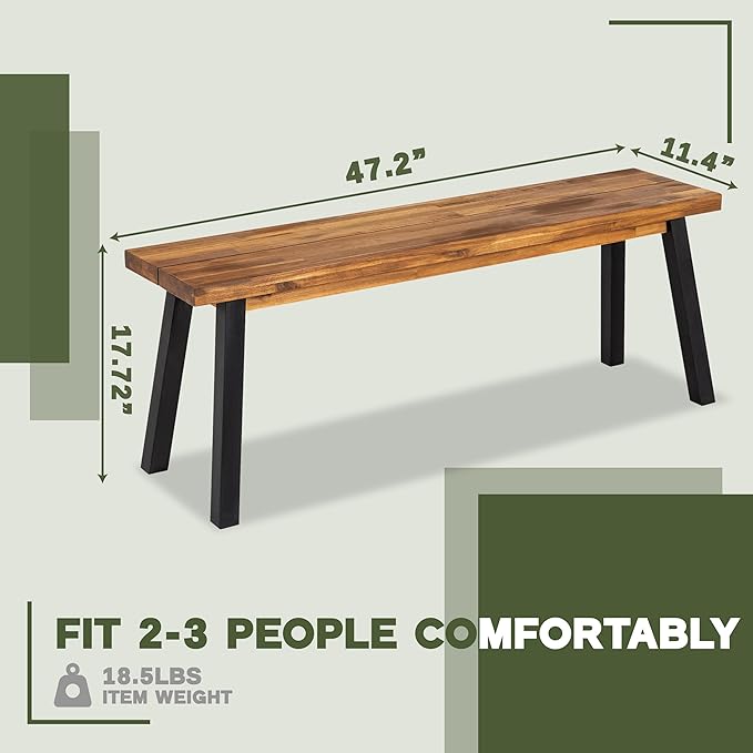 VICTORY RELAX Solid Wood Bench - Minimalist Design, Acacia Wood Construction, Natural top-Black Leg Color, Versatile for Entryway,Living Room,Bedroom & Outdoors,Easy Assembly & Weather-Resistant