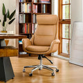 Glitzhome Modern Executive Office Chair, High Back PU Leather Ergonomic Computer Desk Chair, Adjustable Height Swivel Office Task Chair with Lumbar Back Support (Camel)