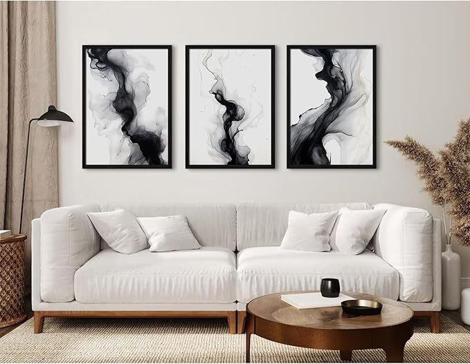 Black White Abstract Wall Art Decor Set of 3 Modern Wall Art Minimalist Canvas Wall Decor Black White Abstract Prints Modern Pictures Minimalist Artwork for Room Bedroom 16x24 Inch Framed