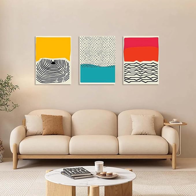 3 Piece Framed Canvas Wall Art, Modern Abstract Geometric Color Block Canvas Wall Decor, Set of 3 Wall Art for Living Room Bedroom Office, 12x16 Inch