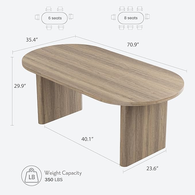GarveeHome Oval Dining Table for 6-8 People, Long Large Kitchen Table with Thick Sturdy Wooden Base, Farmhouse Dining Room Table for for Kitchen, Living Room, Office (70.87" Long,Rustic Pear)