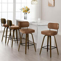 Bekrvio Swivel Bar Stools Set of 4, 29" Upholstered Faux Leather Barstools with Back and Bent Wood Legs, Mid Century Modern Bar Chair Island Stool for Kitchen Counter, Brown