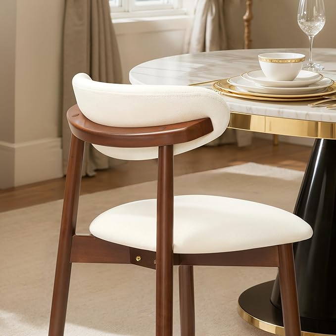 CHUN YI Dining Chairs Set of 6, Upholstered Solid Wood Dining Room Chairs, Mid Century Modern Fabric Kitchen Side Chairs with Ergonomic Curved Back, Beige