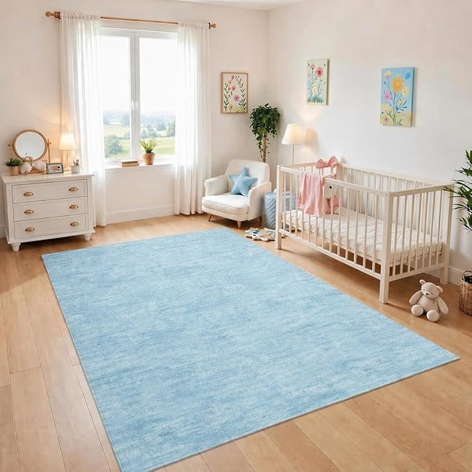 RUGSREAL 6x9 Large Bedroom Area Rug Washable Rug Soft Modern Area Rug for Living Room Non-Slip Stain Resistant Abstract Throw Floor Carpet Contemporary Rug Solid Rug for Dining Room Office, Blue